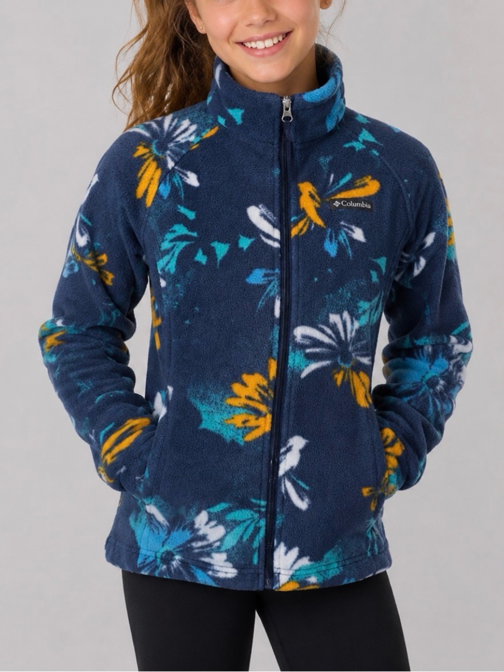 Columbia Benton Springs II Floral Fleece Full Zip YJacket Girls Size Large 14/16